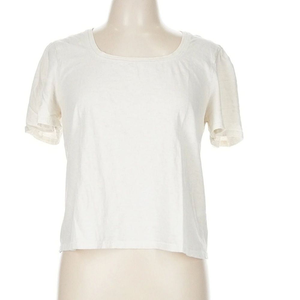 PACT 100% Organic Cotton Classic White Short Sleeve Flutter Crew Tee Shirt Top M